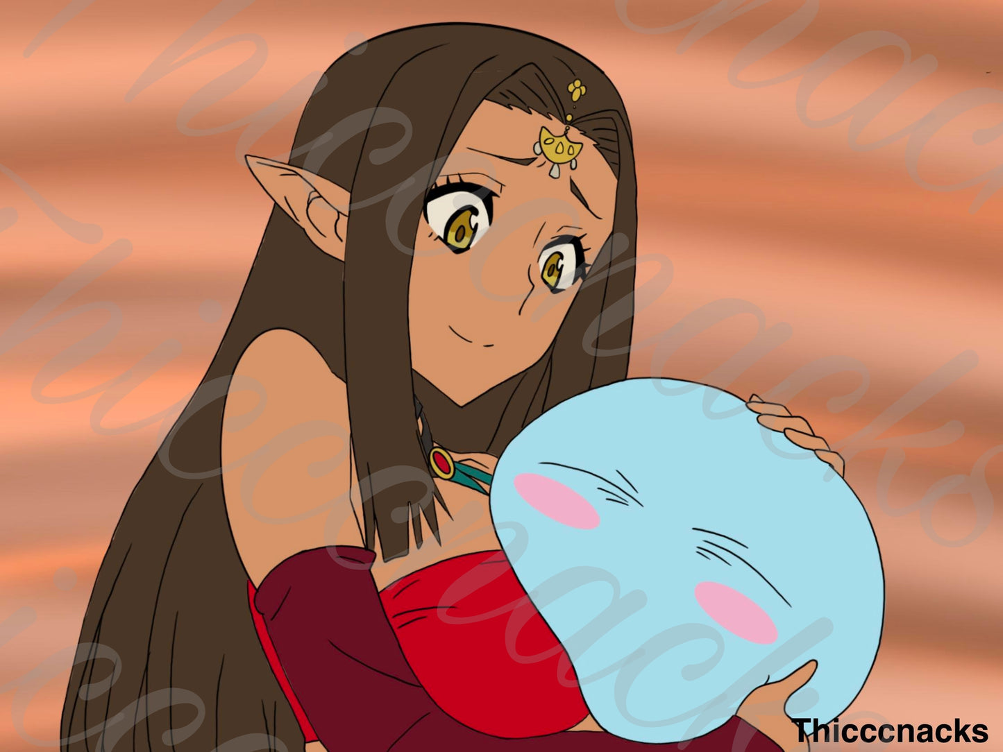 Rimuru with elf in red
